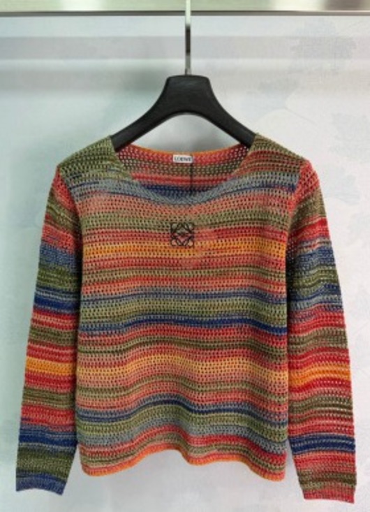 LOEWE Tops - ✨LOEWE Anagram Multicolor Stripe Open‑Knit Long‑Sleeve Sweater